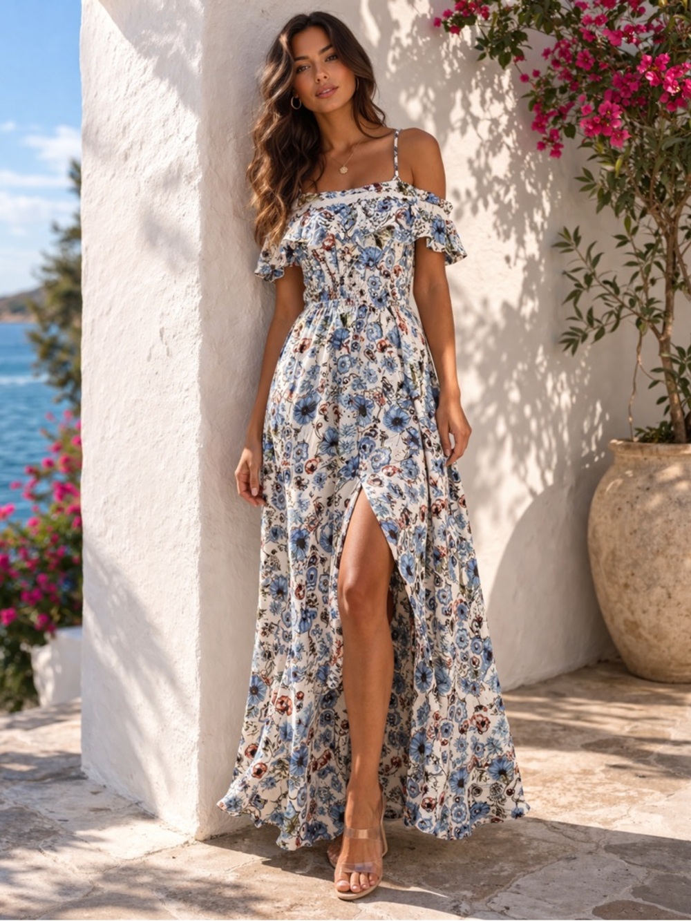 NWT Gorgeous Off White Floral Maxi Dress Romper